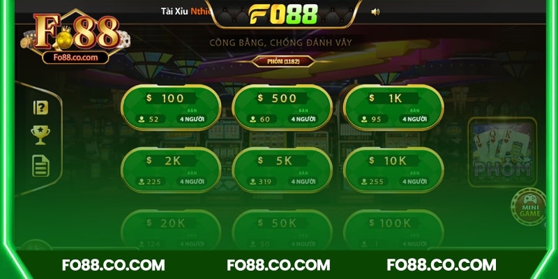 Chọn bàn theo giá tiền muốn cược, hoặc tạo bàn theo ý